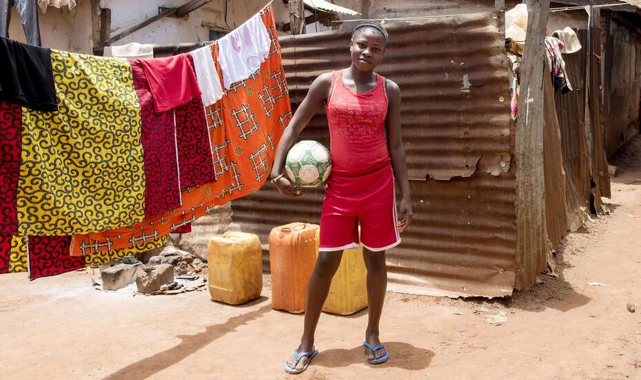14-year-old Naomi with a football