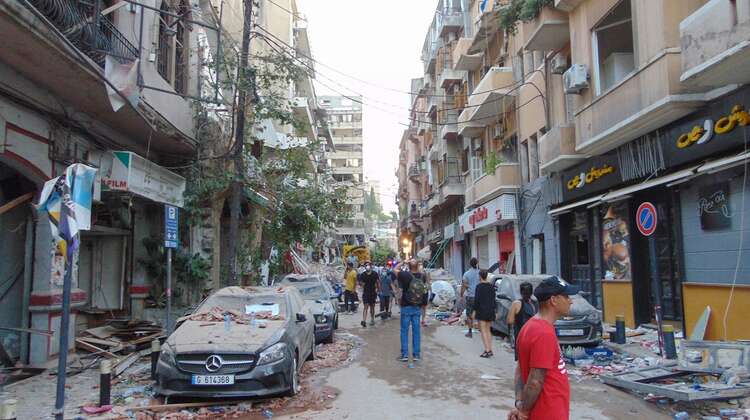 A destroyed road after the explosion at the harbour. 