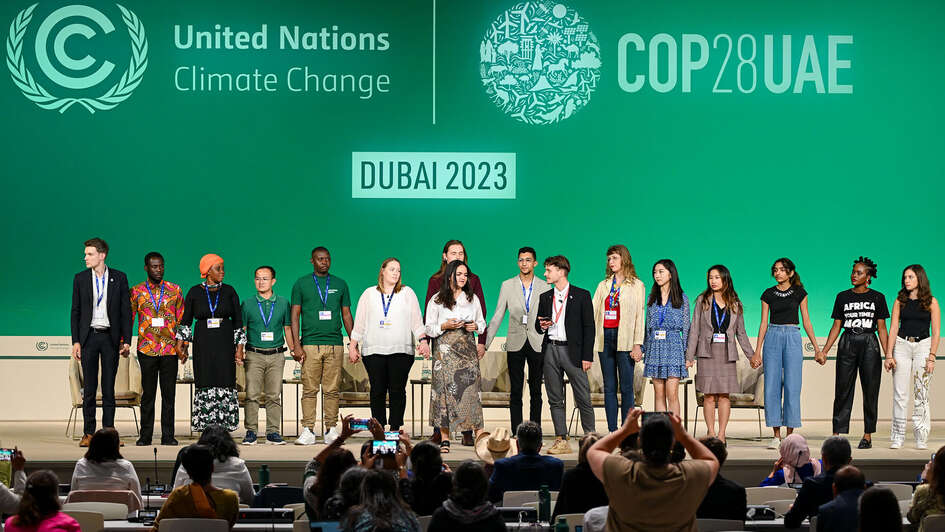 Speakers during event at the UN Climate Change Conference COP28 on December 10, 2023.