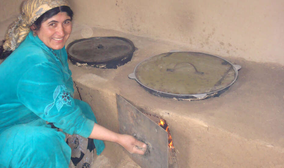 Traditional stoves and ovens are heated with firewood or animal dung.