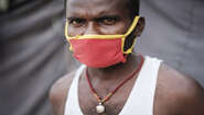 Man with mask in Delhi, India