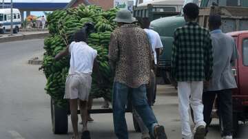 A cart full of bananas: Only the main roads are fully built.