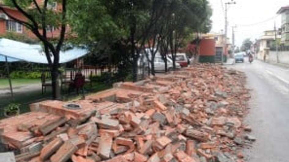 Just one of endless examples of destruction in Nepal: the hotel wall collapsed during the earthquake.