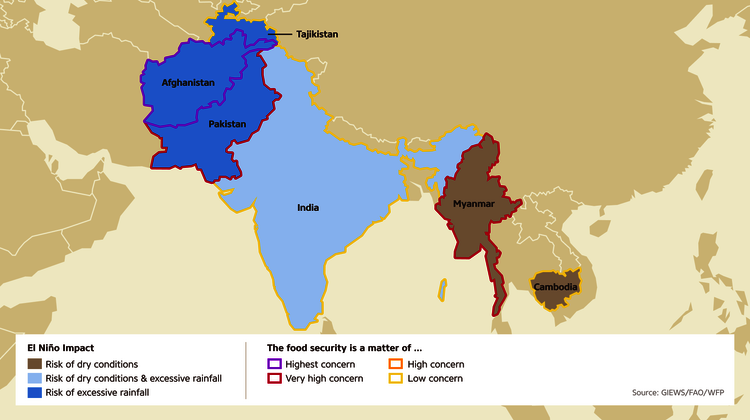 Map: El Niño threatens some Asian countries with drought and floods