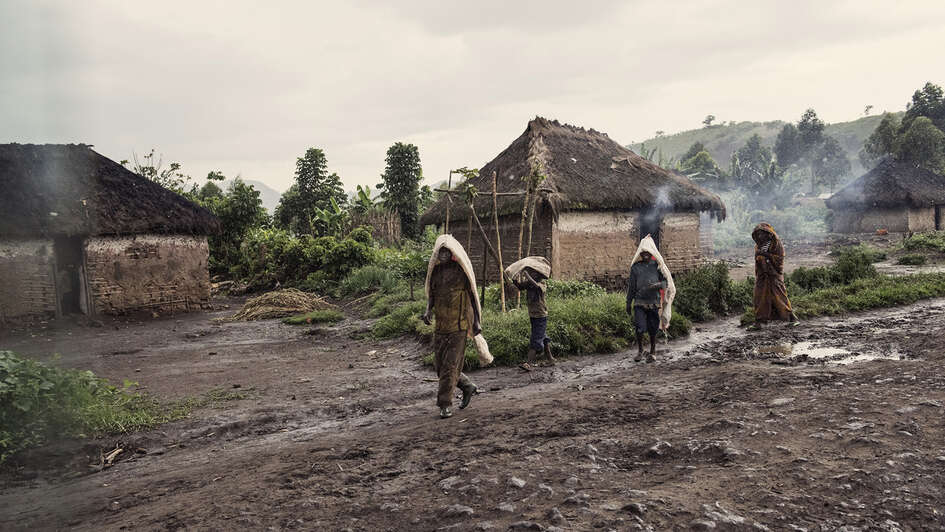 People walking on a street in Congo