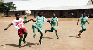 Israel and other kids training at the Football School for Peace in Bangui.