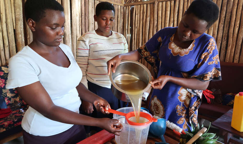 Three women during syrup production